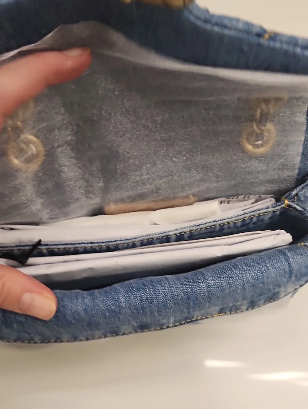 Coach Quilted Denim Crossbody Bag with Gold C Charm